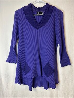 Fenini Women’s Purple Ribbed V-Neck Layered Tunic Size M